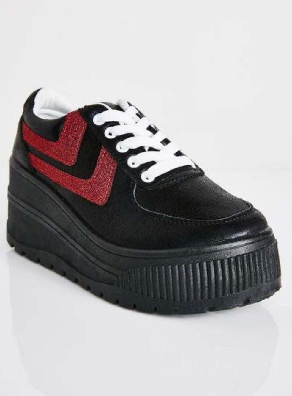 Weeboo Black & Red Glitter Platform Sneakers - Women's Size 10 - Y2K Goth Style